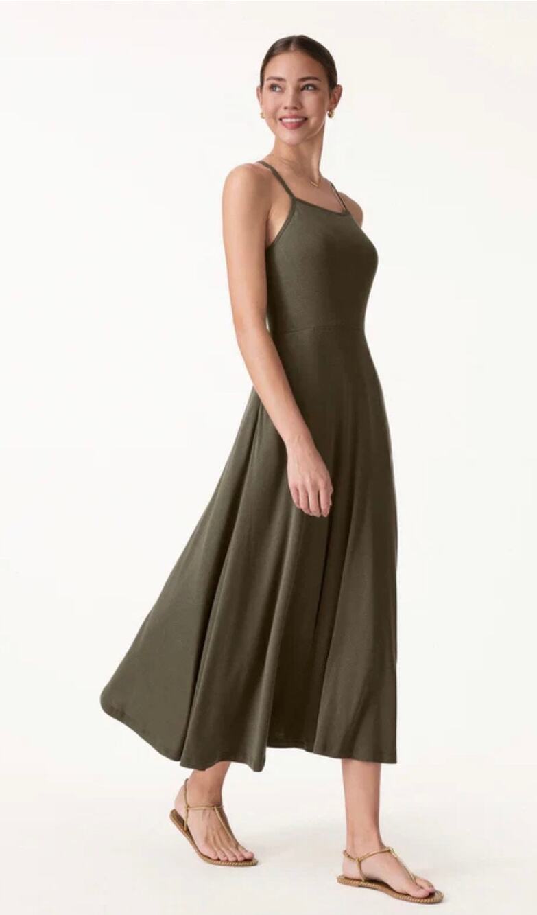 OGL Soft Linen Knit Spaghetti Strap Midi Bra Dress Olive Green Size S New